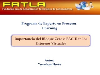 Programa de Experto en Procesos  Elearning Autor: Yonathan Flores Importancia del Bloque Cero o PACIE en los Entornos Virtuales 