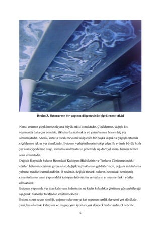 5
Resim 3. Betonarme bir yapının döşemesinde çiçeklenme etkisi
Nemli ortamın çiçeklenme olayına büyük etkisi olmaktadır. Ç...