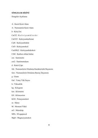 SİMGELER DİZİNİ
Simgeler-Açıklama
A : Karot Kesit Alanı
A : Numunenin Kesit Alanı
b : Kiriş Eni
CaCI2 : K a l s i y u m k ...