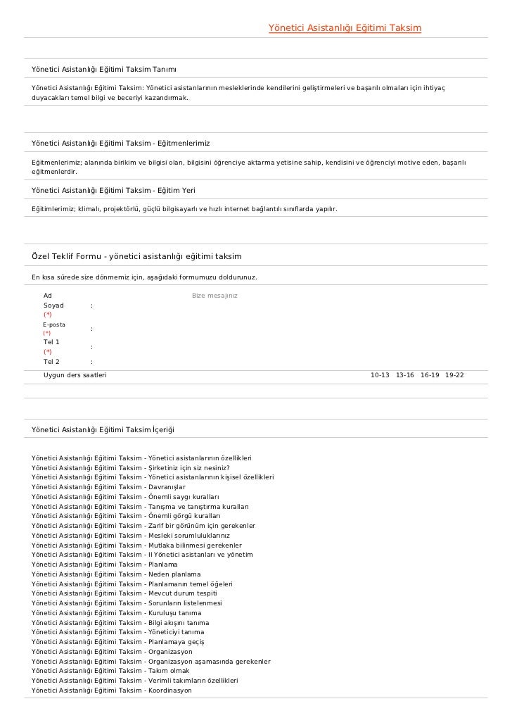 Yönetici Asistanlığı Eğitimi TaksimYönetici Asistanlığı Eğitimi Taksim TanımıYönetici Asistanlığı Eğitimi Taksim: Yönetici...