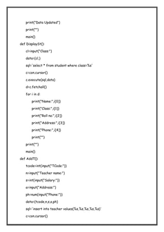 Class 12th project file for informative practices ppt for my sql python and practical for 30 marks