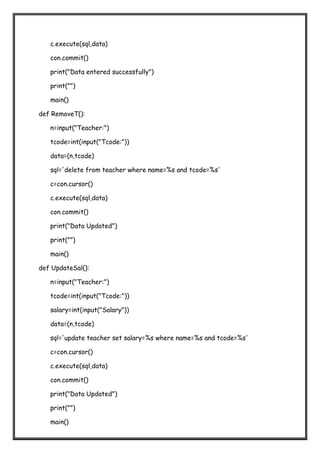 Class 12th project file for informative practices ppt for my sql python and practical for 30 marks