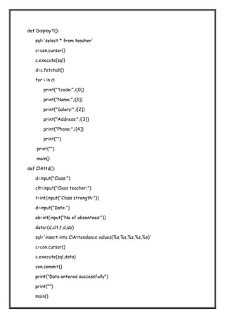 Class 12th project file for informative practices ppt for my sql python and practical for 30 marks