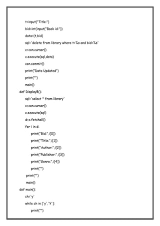 Class 12th project file for informative practices ppt for my sql python and practical for 30 marks