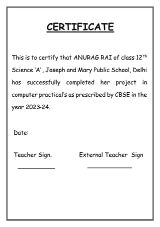 Class 12th project file for informative practices ppt for my sql python and practical for 30 marks