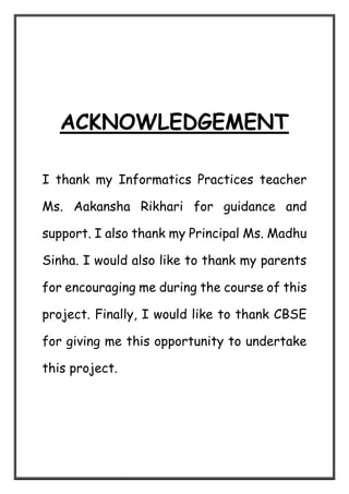 Class 12th project file for informative practices ppt for my sql python and practical for 30 marks