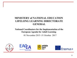 1
MINISTERY of NATIONAL EDUCATION
LIFELONG LEARNING DIRECTORATE
GENERAL
National Coordinators for the Implementation of the
European Agenda for Adult Learning
01 November 2015 -31 October 2017
 