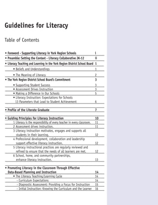 York School District  guidelines fo rliteracy