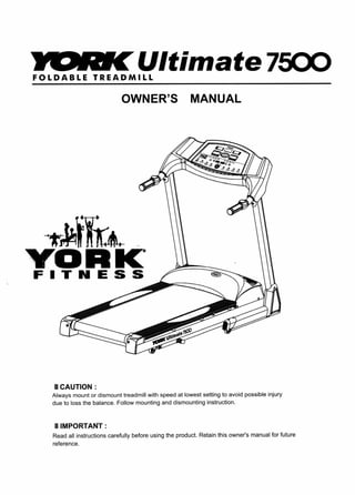 York Ultimate 7500 Foldable-Treadmill Owner's Manual