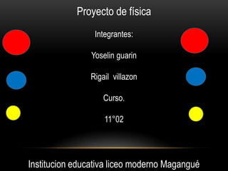 Proyecto de física Integrantes: Yoselin guarin Rigail  villazon Curso. 11°02 Institucion educativa liceo moderno Magangué 