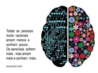 Todas as pessoas 
muito racionais 
amam menos e 
sonham pouco. 
Os sensíveis sofrem 
mais, mas amam 
mais e sonham mais. 
AUGUSTO CURY 
 