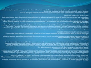 Valor único: significa que si tiene un millón de cifras dentro de la columna no podría haber repeticiones por ejemplo: no podría introducir dos veces el número
153 en su lugar tendría que introducir otro valor en cambio la columna de valores.
Valor no único: puede contener tanto valores como sea necesario incluso no hay ningún problema en tener valores repetidos
DEFINIENDO RELACIONES ENTRE TABLAS
Desde luego cualquier base de datos comienza con la definición de las tablas pero la capacidad de agregar de bienes la gran parte de datos están conectados de
algo natural
Ejemplo: tengo una tabla de clientes, y una tabla de periodo, una tabla de producto realmente estas tablas están vinculadas ya que finalmente cuando un cliente
haga un pedido de productos, un pedido con que tiene un cliente sus pedidos y los productos que están incluidos y los productos generalmente ban a acabar
dentro de la tabla de pedidos
En un diagrama de bases de datos esto podría pasarse de varias maneras diferentes por ejemplo: cliente y pedido tendríamos una relación de uno a muchos
muchas personas usan este símbolo pata de gallo para mostrar en qué dirección va la relación. En otras ocasiones puede que lleve el símbolo de 1 y ∞ infinito es
decir de uno a muchos en otras situaciones puede ser en departamentos e empleados, o pueda que se repita este esquema dentro de clase y estudiante.
Un elemento equivale a muchos en la parte izquierda de esta manera por tanto de esta puede aver varios estudiante dentro de un departamento pueda haber
varios empleados, dentro de cada categoría genera mucho más pedidos los clientes generan
DESCRIBIENDORELACIONES DE MUCHOS A MUCHOS
La relación más común de muchos a muchos entre las tablas de una base de datos relacionadas, ha beses sea necesaria definir una relación de muchos a
muchos.
Aunque una gestión de base de datos no tenga soporte directo vamos a usar una solución intermedia como siempre nos centramos a un problema de negocio
tenemos que tener una solución abstracta y tecnológicas
TRANSACCIONES Y EL TEST ACID
Cuando tratamos de introducir o modificar datos a nuestras bases de datos a menudo tenemos que trabajar las acciones una transacción es una cosa muy
importante dentro del mundo de base de datos y para entendernos mejor que podemos hacer es pensar como arriamos una transacción en un mundo real
cuando hablamos de una transacción nos referimos aun acto comercial por ejemplo :le da €15 a un librero se lo da por el libro esa es la transacción lo
importante es que la transacción es esperar el libro y si te entrega el libro esperas entregar el dinero o bien sucede dos cosas o ninguna de ellas sucederá
Por tanto en un sistema de computación es lo clásico de transacción es un sistema bancario.
Una transacción debe ser atómica, consistente, aislada y durable
ATOMICA: es una palabra griega atomo a una unidad indivisible se refiere a la idea central de que esta transacción debe ocurrir completamente o no ocurrir en
absoluto si hay dos pasos para la transacción o 20 pasos todos están contenido y o bien se completa en otro se competa con éxito vuelve al estado original no
existe en concepto de transacción se produzca a mitad si por algún motivo se pierda una transacción por un corte de energía por quedarse sin espacios para
albergar un memorado o un re aplicación no importa sea cual sea el error la regla atómica es la regla que todo ocurre o nada ocurre.
CONSISTENTE COHERENTE: significa que cualquier transacción debe de tener un estado balido al principio y dejar otro estado balido al final.
AISLADA: la transacción está bloqueando esencialmente en ese momento los datos que participan en la transacción por tanto el sistema debe bloquear los datos
mientras esta están dentro de la transacción para que ninguna otra parte del sistema los pueda utilizar.
DURABLE: durabilidad es para que la transacción sea robusta esto quiere decir que todo esto sucede y que la transacción sea sucedido con éxito en ese caso se
garantiza la operación.
 