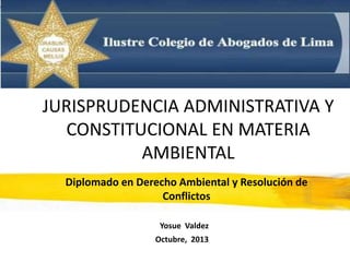 Yosue Valdez
Octubre, 2013
JURISPRUDENCIA ADMINISTRATIVA Y
CONSTITUCIONAL EN MATERIA
AMBIENTAL
Diplomado en Derecho Ambiental y Resolución de
Conflictos
 