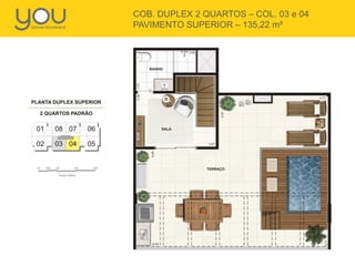 COB. DUPLEX 2 QUARTOS – COL. 03 e 04
PAVIMENTO SUPERIOR – 135,22 m²

 