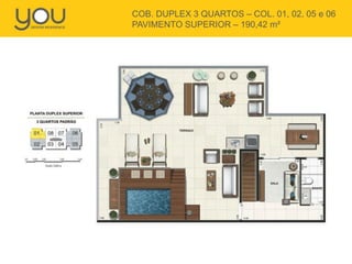 COB. DUPLEX 3 QUARTOS – COL. 01, 02, 05 e 06
PAVIMENTO SUPERIOR – 190,42 m²

 