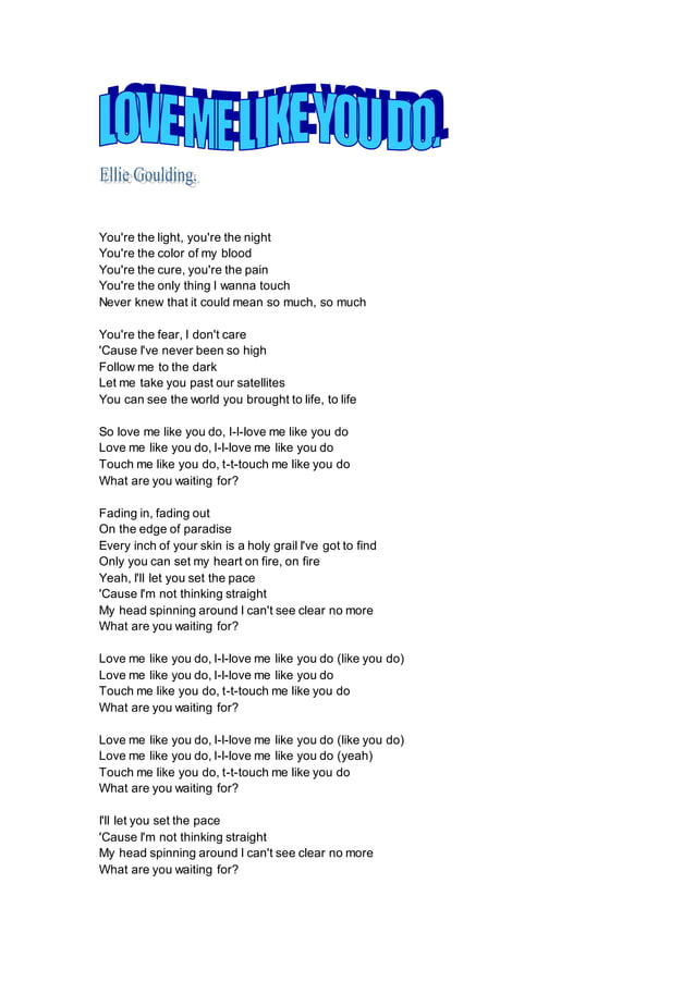 letra de la canción love me like you do de Ellie Goulding | PDF