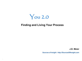 You 2.0
    Finding and Living Your Process




                                                      J.D. Meier
                   Sources of Insight - http://SourcesOfInsight.com



1
 