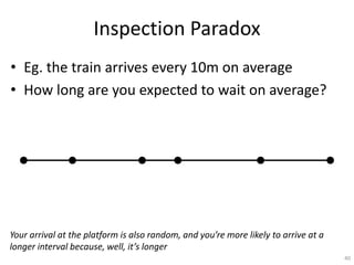 Inspection Paradox
• Eg. the train arrives every 10m on average
• How long are you expected to wait on average?
40
Your ar...