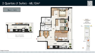 Bloco 1 – Col 3
2 Quartos (1 Suíte) - 68,12m²
Opção Cozinha fechada
+ Bancada Complementar
Imagem Ilustrativa
 