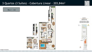 Bloco 1 – 1101
3 Quartos (3 Suítes) - Cobertura Linear – 203,84m²
Imagem Ilustrativa
 