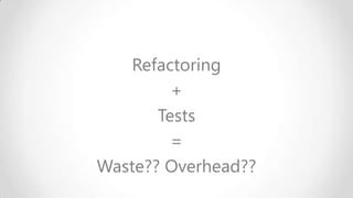 Refactoring
+
Tests
=
Waste?? Overhead??

 