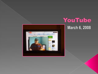 This PowerPoint presentation
 will cover various topics relating to
YouTube. It will cover what YouTube
    is and who uses it. I will also
     discuss the multiple uses of
 YouTube and how you can apply it
 to your profession as an educator.
 