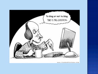     Have your own (or co-own)
     Maintain it
     Let others know: personally, in your email
      signature, via links on other services (Twitter,
      LinkedIn, FB, etc)
     Link to other online bits of you (and others)


    Read others
     Use a reader for RSS feeds, to minimize time
      spent going to each individual site
     Leave comments
 