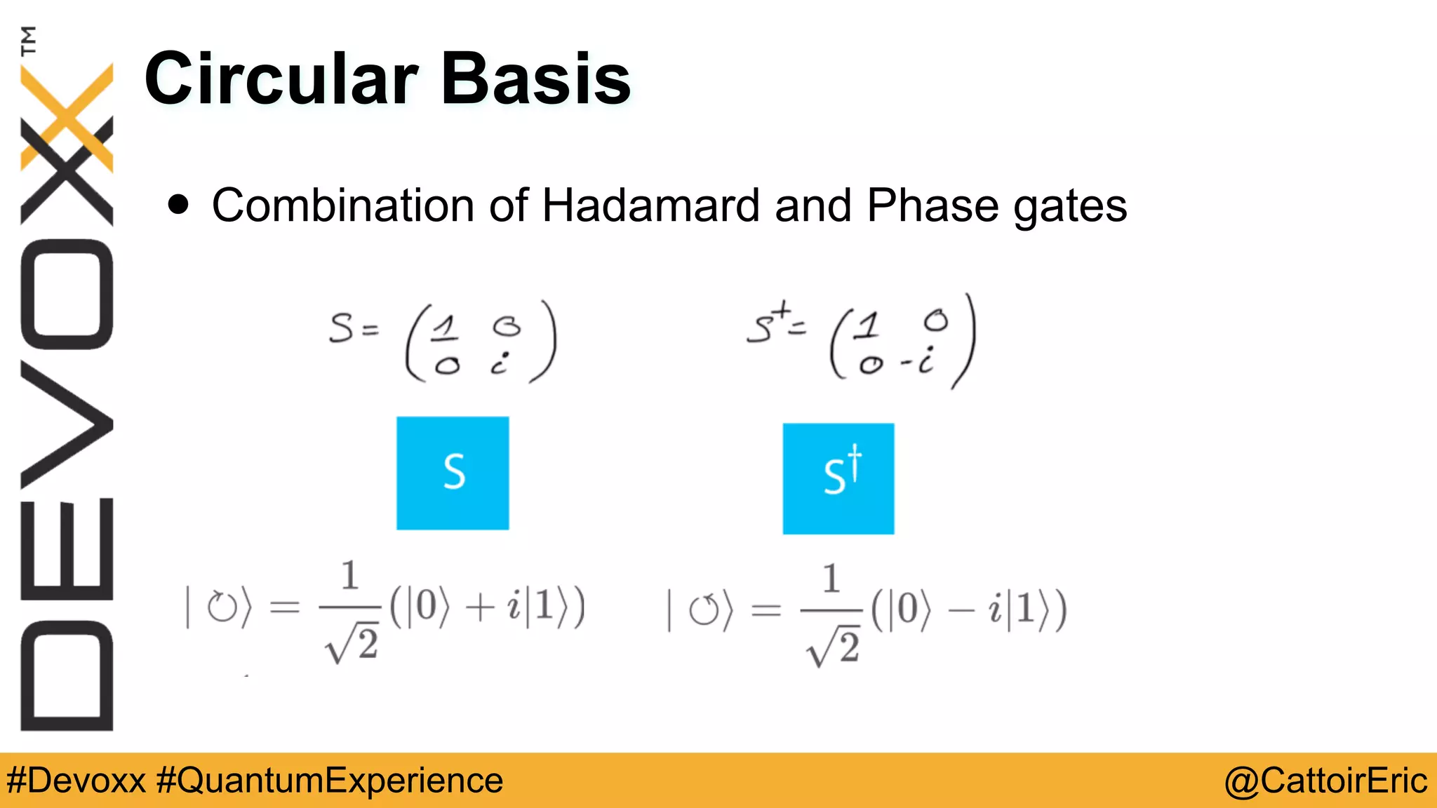 @CattoirEric#Devoxx #QuantumExperience
Circular Basis
• Combination of Hadamard and Phase gates
 