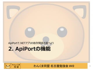 わんくま同盟 名古屋勉強会 #49
2. ApiPortの機能
ApiPortで.NETアプリの依存関係を調べよう
8
 