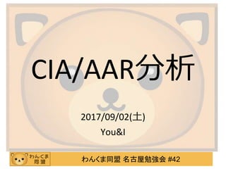 わんくま同盟 名古屋勉強会 #42
CIA/AAR分析
2017/09/02(土)
You&I
 