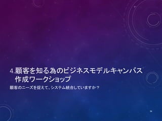 4.顧客を知る為のビジネスモデルキャンバス
作成ワークショップ
顧客のニーズを捉えて、システム統合していますか？
36
 