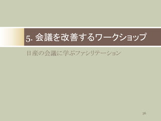 5. 会議を改善するワークショップ
日産の会議に学ぶファシリテーション

36

 