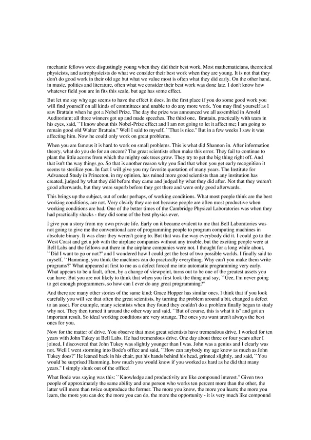 You And Your Research By Richard Hamming "You and Your Research": Richard W Hamming | PDF