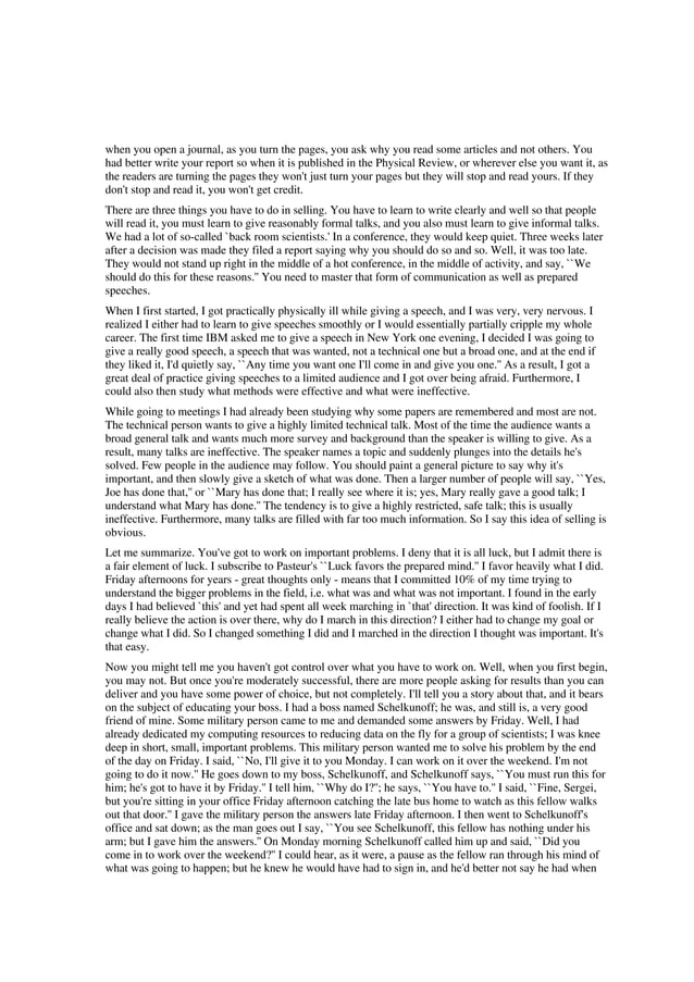 You And Your Research By Richard Hamming "You and Your Research": Richard W Hamming | PDF