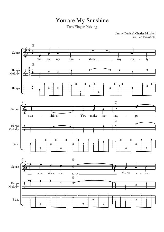 you are my sunshine two finger picking you are my sunshine sheet music