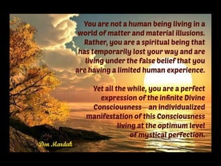 You are not a human being living in a world of matter