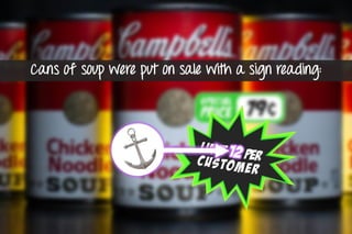 whereas buyers with
limits of 12 purchased an
average of 7 cans of soup.
shoppers who bought soup from the display with no...