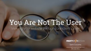 You Are Not The User
Viewing your website through your client’s eyes
www.mightysparkdesign.com
585-434-5653
Sara Cousins
 