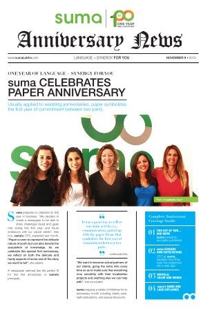 suma Anniversary News - A summary of our first year of business