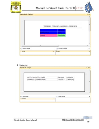 Manual de Visual Basic Parte II 2012
Estrada Aguilar, Karen Johana | PROGRAMACIÓN APLICADA I
99
 Productos:
 