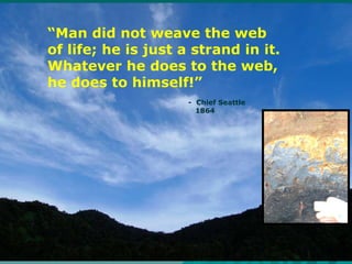 “ Man did not weave the web of life; he is just a strand in it. Whatever he does to the web, he does to himself!” -  Chief...