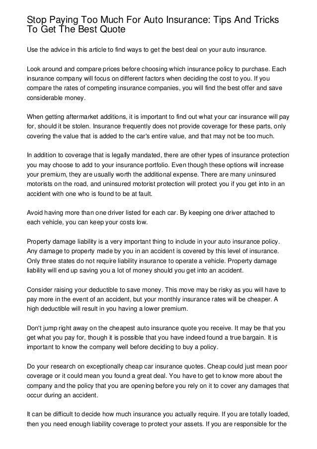 Stop Paying Too Much For Auto Insurance: Tips And Tricks To Get The B… Stop Paying Too Much For Auto Insurance: Tips And Tricks To Get The B…