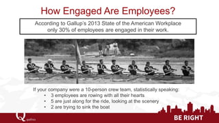 How Engaged Are Employees? 
If your company were a 10-person crew team, statistically speaking: 
•3 employees are rowing w...
