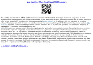 You Cant Say That John Stuart Mill Summary | PPT