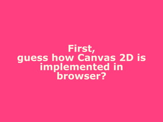 First,
guess how Canvas 2D is
implemented in
browser?
 