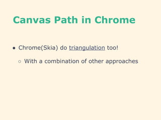 Canvas Path in Chrome
● Chrome(Skia) do triangulation too!
○ With a combination of other approaches
 
