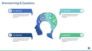 12
03. Edit title
You can edit this text. This is a sample
text. You can edit this text. This is a
sample text.
04. Edit title
You can edit this text. This is a sample
text. You can edit this text. This is a
sample text.
01. Edit title
You can edit this text. This is a sample
text. You can edit this text. This is a
sample text.
02. Edit title
You can edit this text. This is a sample
text. You can edit this text. This is a
sample text.
Brainstorming & Questions
 