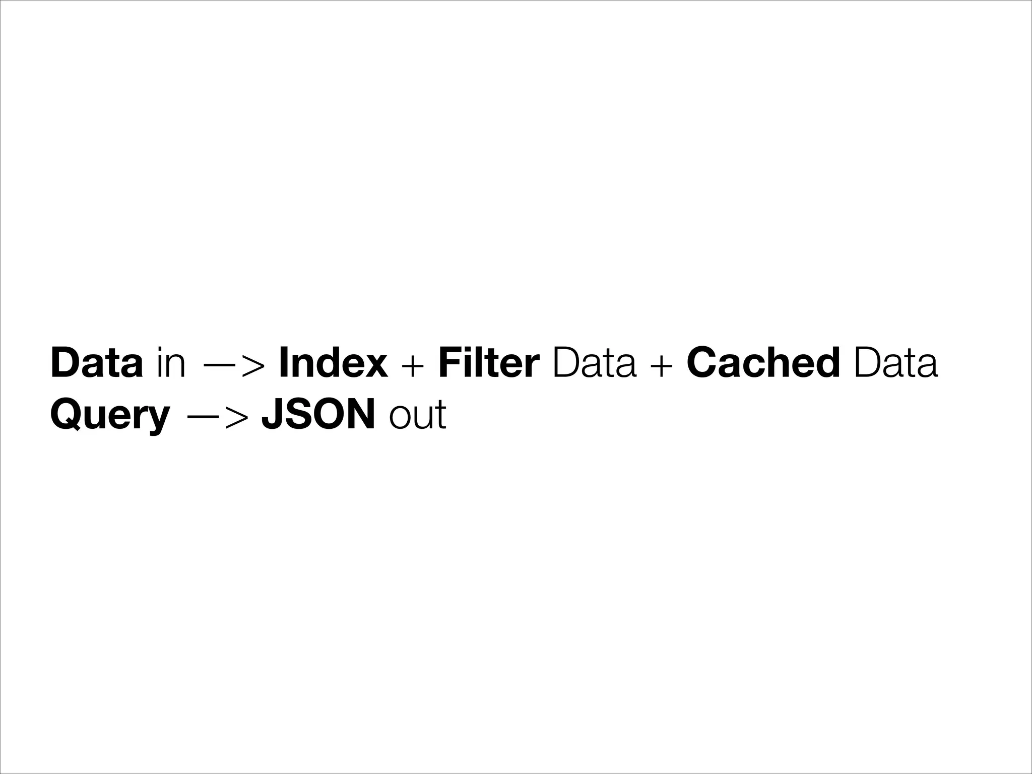 Data in —> Index + Filter Data + Cached Data
Query —> JSON out

 
