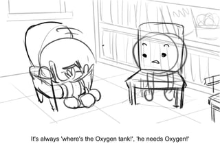 Dialog
It's always 'where's the Oxygen tank!', 'he needs Oxygen!'
 