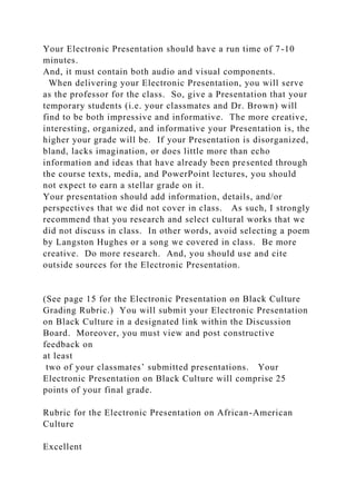 You must complete an Electronic Presentation on Black Culture.docx